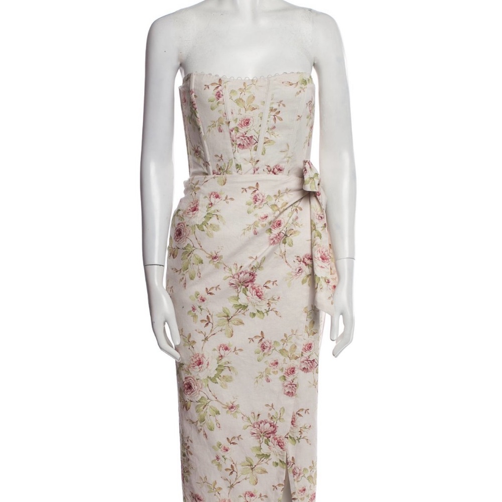 V. Chapman Strapless Floral Dress - Cream and Pink